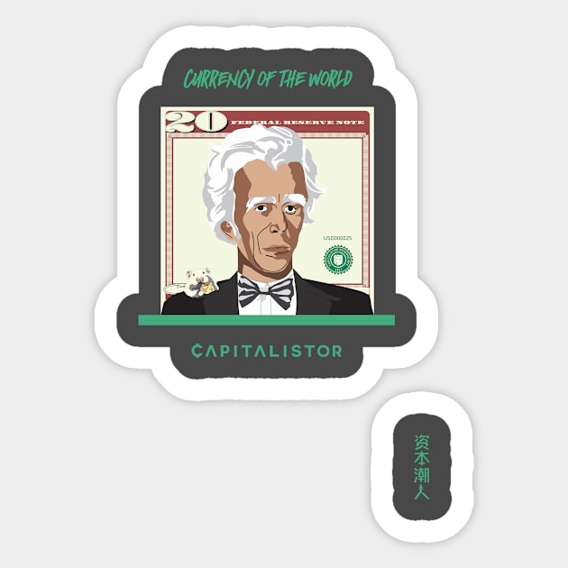 USD000025 - Andrew Jackson, hamster eating popcorn on a pianist Series 6 Sticker by Capitalistor